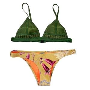 Triangl Army Green and Floral Neoprene Bikini Set